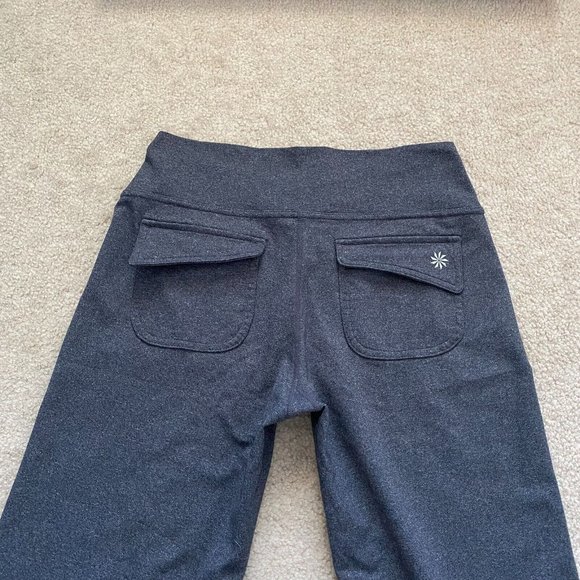 Athleta Fusion S Gray Heather Yoga Flare Wide Leg Pants Athleisure Flap Pockets - Picture 9 of 12